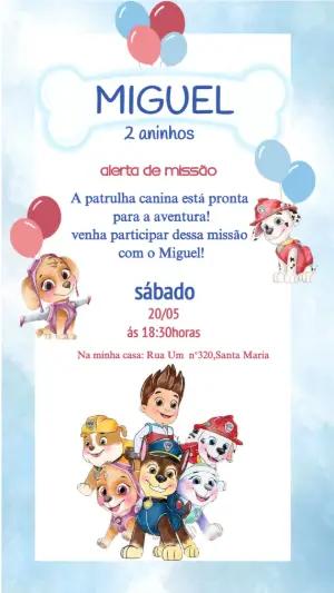Convite Animado Patrulha Canina: Vídeo para Aniversário Infantil