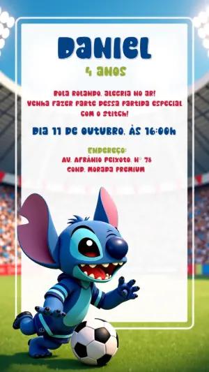Convite Aniversário Stitch Futebol para Editar Online