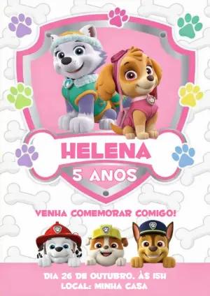Convite de Aniversário Patrulha Canina Menina Rosa Editável