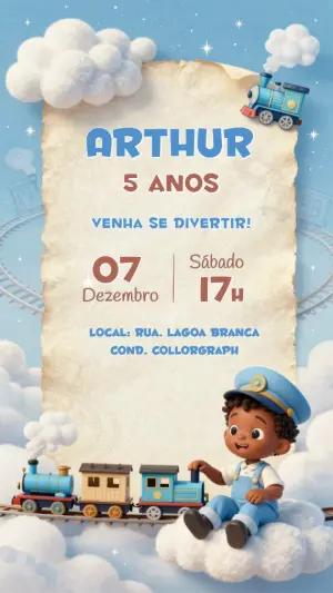 Convite Aniversário Trem Fofo nas Nuvens para Editar
