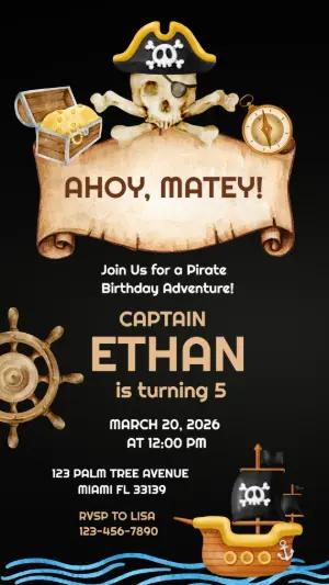 Pirate Birthday Adventure Invitation | Editable Digital Template