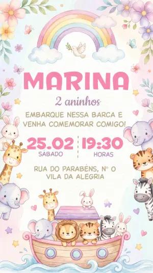 Convite Digital Aniversário Arca de Noé Menina para Editar