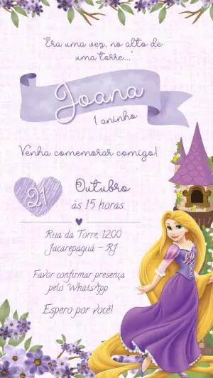 Convite Aniversário Rapunzel para Editar e Imprimir