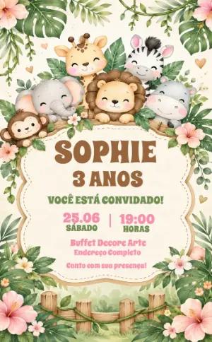 Convite de Aniversário Safari Animais da Selva para Editar
