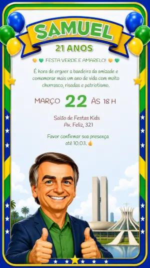 Convite de Aniversário Jair Bolsonaro e Brasil para Editar