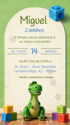 Convite de Aniversário Infantil Toy Story Dinossauro Editável