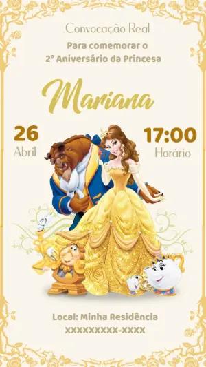 Convite Aniversário A Bela e a Fera para Editar Online
