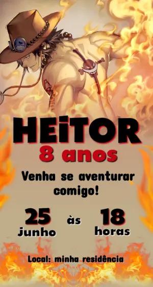 Convite de Aniversário One Piece Ace para Editar