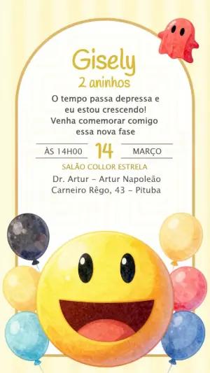 Convite de Aniversário Infantil Emoji e Balões para Editar