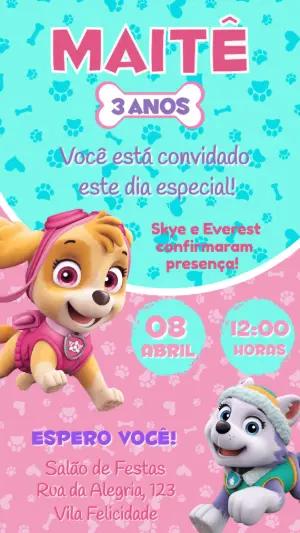 Convite Digital Patrulha Canina Skye para Editar