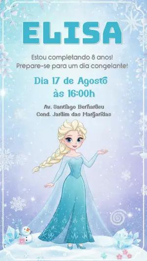 Convite de Aniversário Frozen com Elsa Modelo Digital Editável