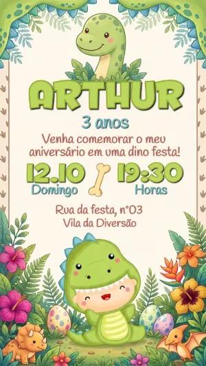 Convite de Aniversário Dinossauro Baby Fofo para Editar