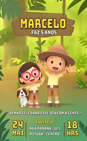 Convite Aniversário Guarda da Floresta com Personagens para Editar