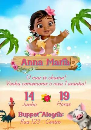 Convite de Aniversário Moana Baby Tropical para Editar