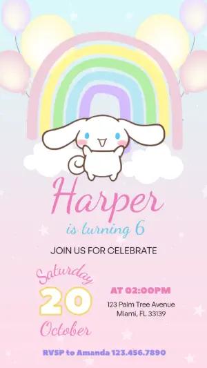 Cinnamoroll Birthday Invitation | Pastel Rainbow Editable Template