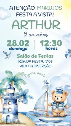Convite de Aniversário Ursinho Marinheiro Editável