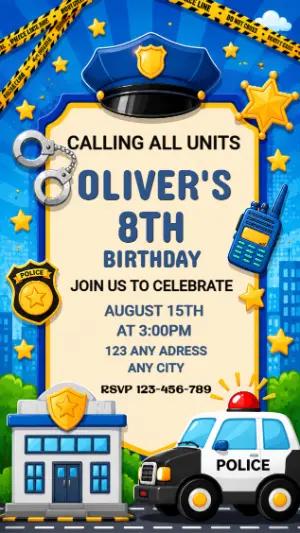 Fun Police Birthday Invitation - Editable Digital Template