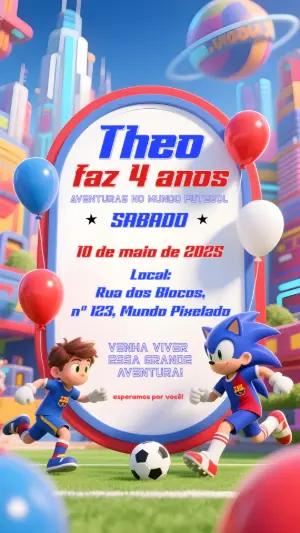 Convite Aniversário Sonic Futebol para Editar Online