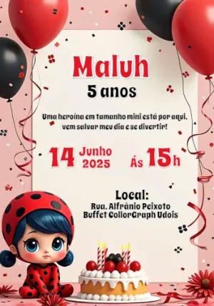 Convite de Aniversário Ladybug Baby para Editar Online