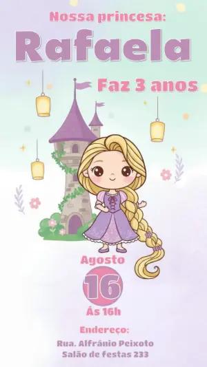 Convite de Aniversário Infantil Princesa Rapunzel para Editar