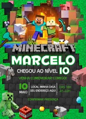 Convite de Aniversário Minecraft com Personagens para Editar Online