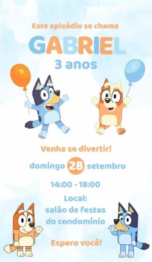 Convite Aniversário Bluey e Bingo para Editar Online