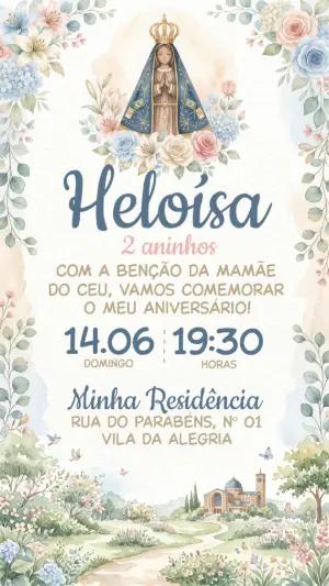 Convite de Aniversário Nossa Senhora Aquarela Editável