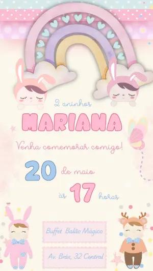 Convite Aniversário Boneca Metoo e Arco-íris para Editar