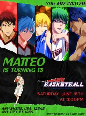 Editable Anime Basketball Birthday Invitation Template
