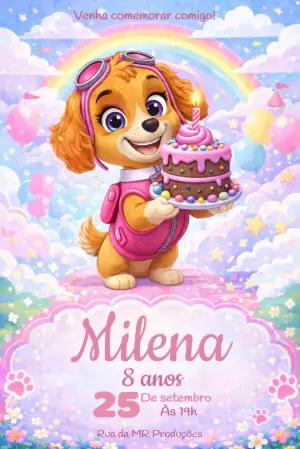 Convite Aniversário Skye Patrulha Canina Céu Mágico para Editar