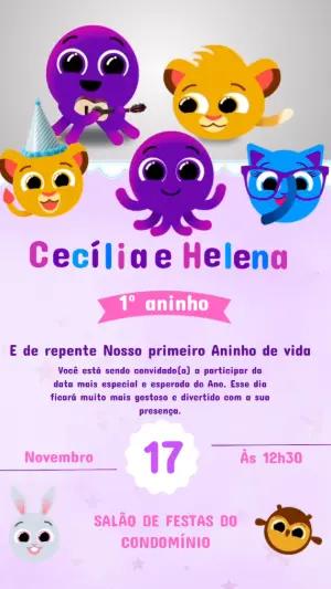 Convite Animado Duplo Bolofofos Aniversário para Editar