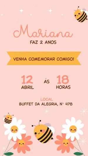 Convite Animado Aniversário Abelhinha para Editar Online