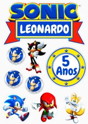 Topo de Bolo Aniversário Sonic com Personagens para Editar
