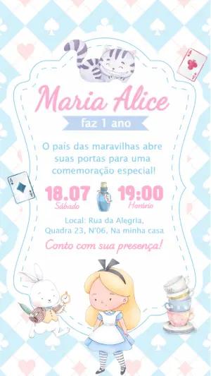 Convite de Aniversário Alice no País das Maravilhas Editável