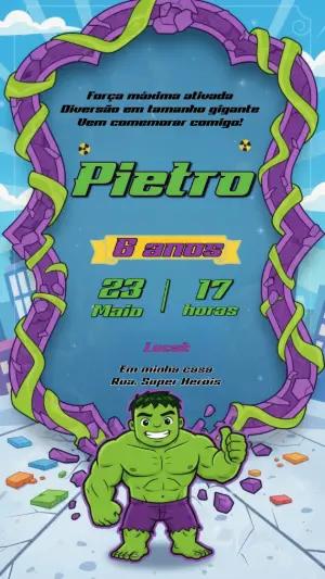 Convite de Aniversário Hulk Super-Herói para Editar