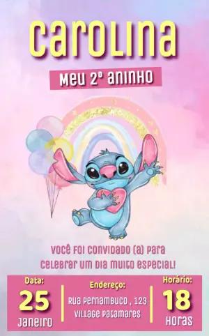 Convite Aniversário Stitch Aquarela para Editar Online