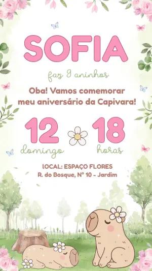 Convite de Aniversário Capivara Fofo Aquarela para Editar