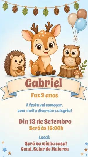 Convite Aniversário Bosque Encantado Animais Fofos Editável