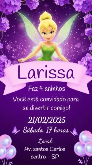 Convite de Aniversário Sininho Roxo e Verde Modelo Editável