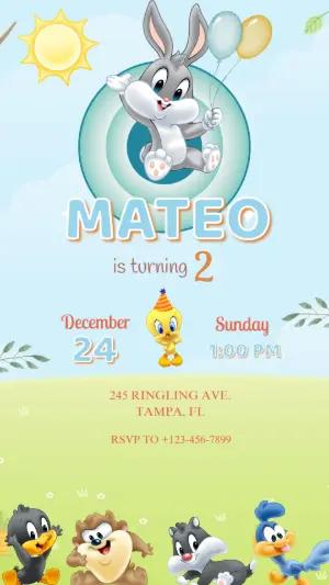 Editable Baby Looney Tunes Birthday Party Invitation