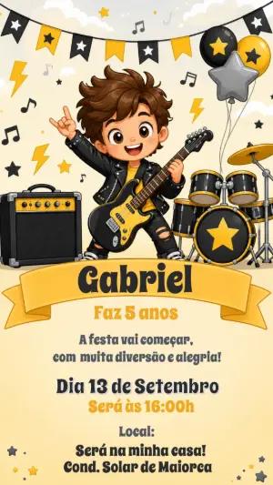 Convite de Aniversário Rock Star Menino Editável