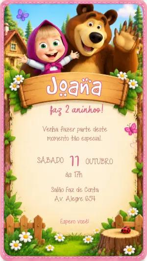Convite de Aniversário Masha e o Urso para Editar