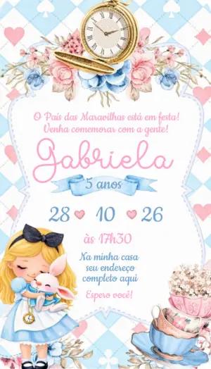 Convite de Aniversário Alice no País das Maravilhas Editável