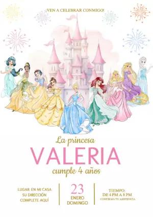 Invitación de Cumpleaños Princesas Disney para Editar Online