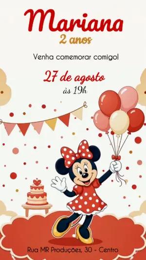Convite Animado de Aniversário Minnie Vermelha para Editar