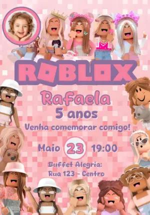 Convite de Aniversário Roblox Menina com Foto Editável