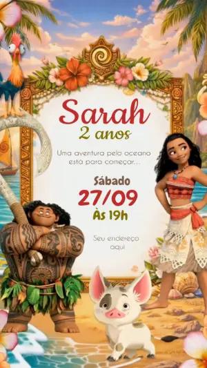 Vídeo Convite Moana: Aniversário Tropical para Editar