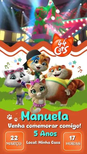 Convite Animado Aniversário 44 Gatos para Editar Online