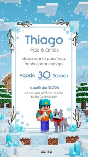 Convite de Aniversário Minecraft Neve para Editar Online