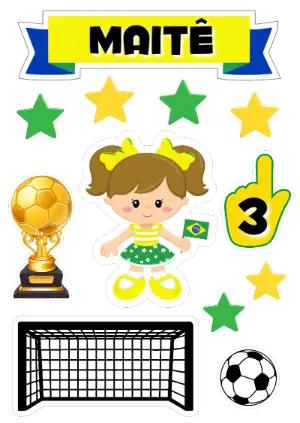 Kit Topo de Bolo Futebol Menina Brasil Editável para Imprimir